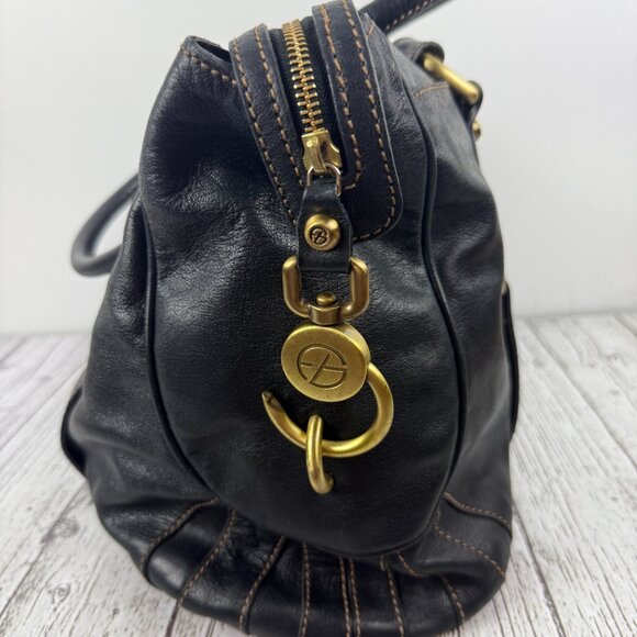Francesco Biasia Black Leather w/ Brass Hardware Shoulder Bag, original dust bag